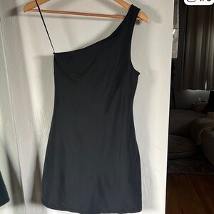 Abercromie &Fitch Womens One-Shoulder Traveler Mini Dress Built In Shorts Blk xs